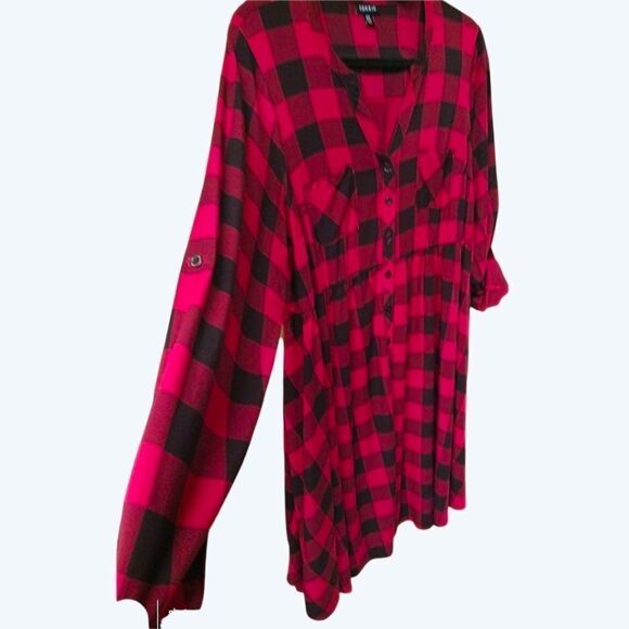 TORRID  maroon & black plaid challis button front midi dress Size M/L - Picture 8 of 16